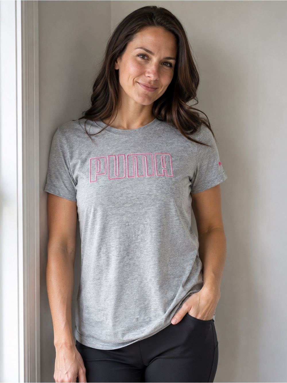 Puma Gray Tee with Pink Outline Logo